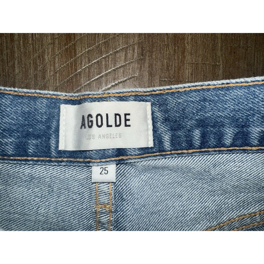 AGOLDE 90’s Jean High Rise Button Fly Denim Cut Offs Shorts Distressed Size 25 - Picture 3 of 11